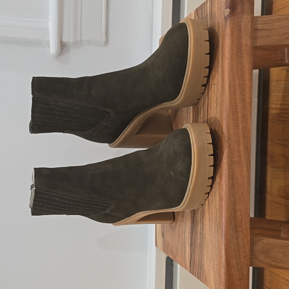 Dolce Vita Women's Olive Suede H2O Ankle Boots with Chunky Heel